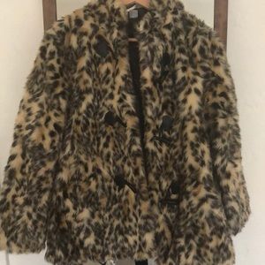 Faux fur leopard print coat